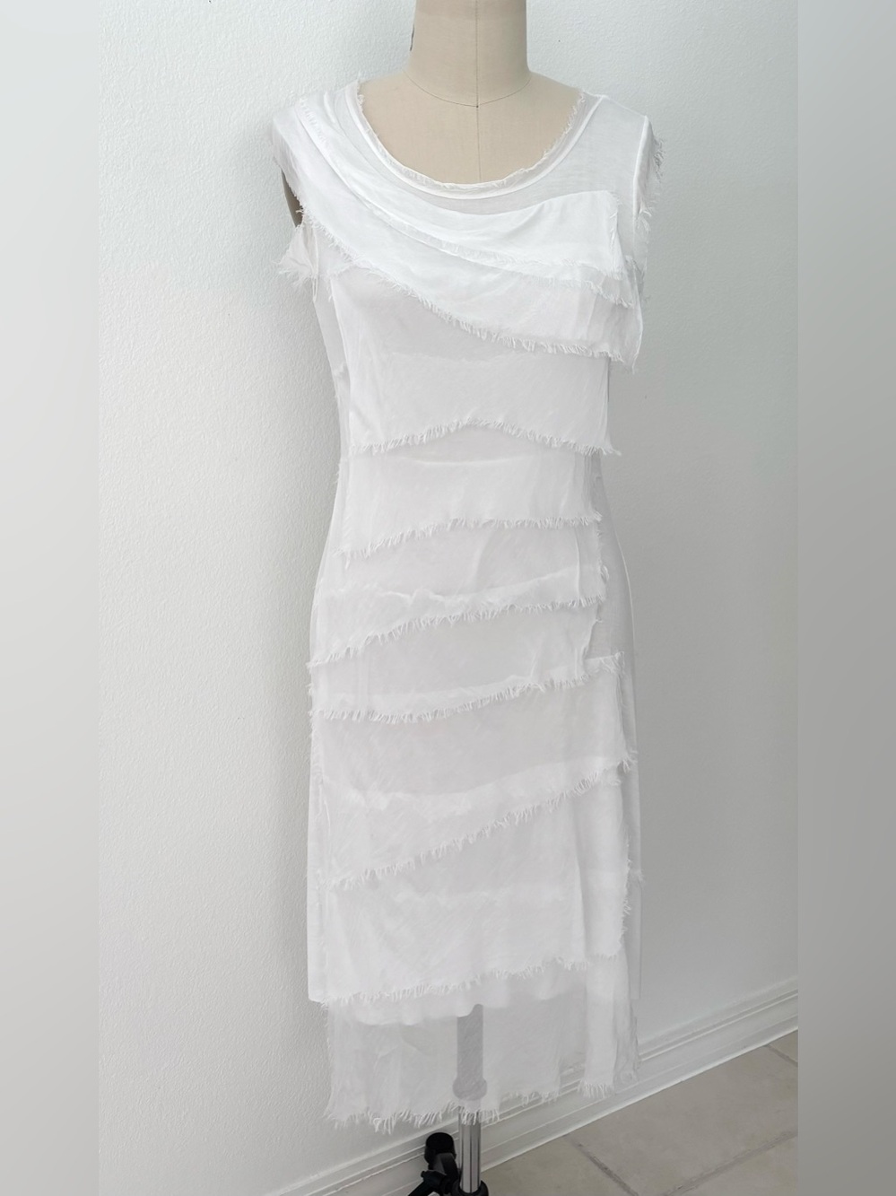 Tempo Paris Silk Ruffled Tiered Dress NWT White Knit-Jersey Ethereal Bodycon M